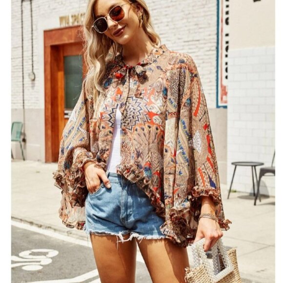 Sweaters - Cardigan / Cartoon print scarf *